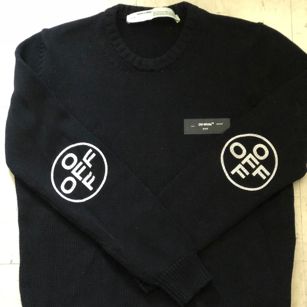Off White logo on elbows Black sweater